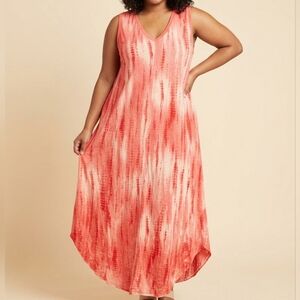 Terra & Sky Plus Size  Coral Tie-Dye  Maxi Dress